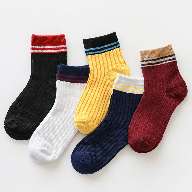 BibiCola/5 пар = 10 шт., новые детские носки на осень и зиму Новинка года, теплые плотные носки в полоску для мальчиков и девочек Мягкие хлопковые носки для детей