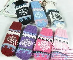 Free Shipping 2pairs/lot Women Snowflake Pattern Winter Warm Knitting Wool Knitted Gloves Thicken | Аксессуары для одежды