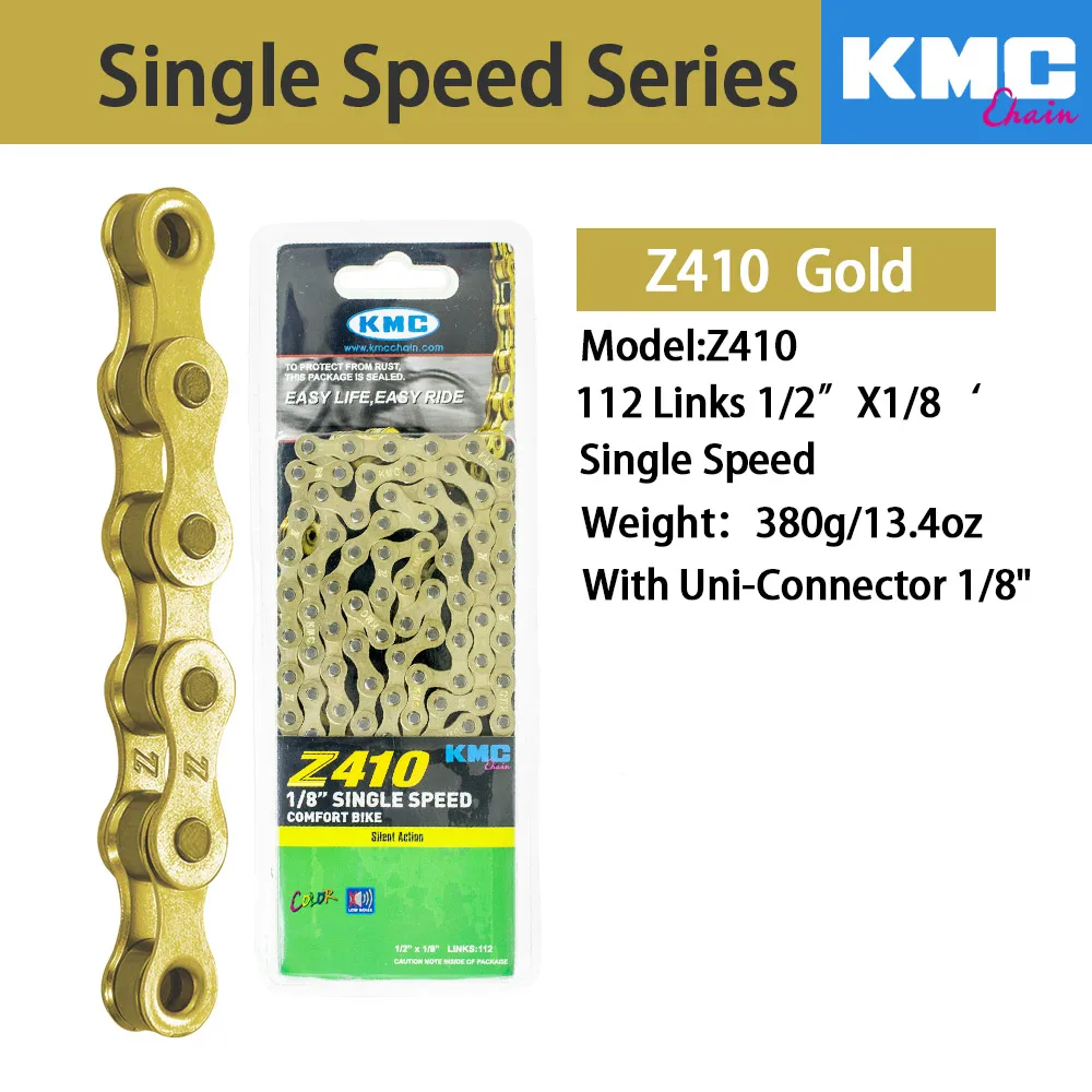 KMC Z410 1/8 односкоростная цепь с фиксированной передачей велосипедная цепь 112L городской Досуг велосипед Складная велосипедная цепь многоцветная велосипедная цепь 390 г - Цвет: Z410-Gold