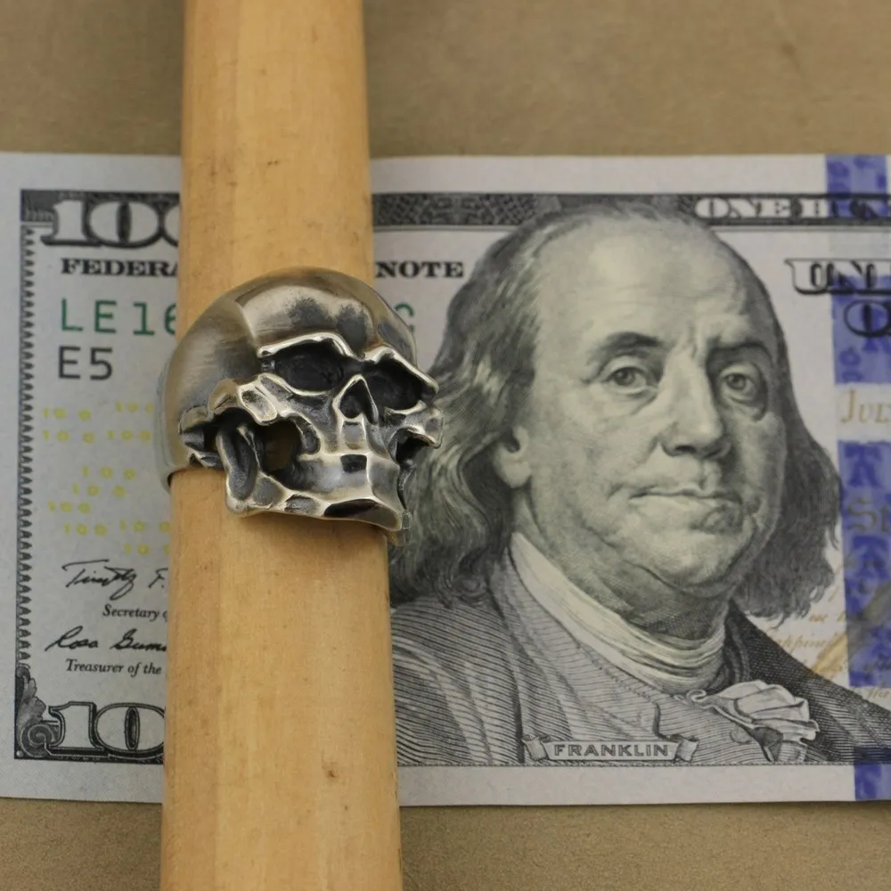 Кольцо из стерлингового серебра 925 пробы с тяжелым черепом мужское байкерское кольцо панк-рок TA43A US 7~ 15