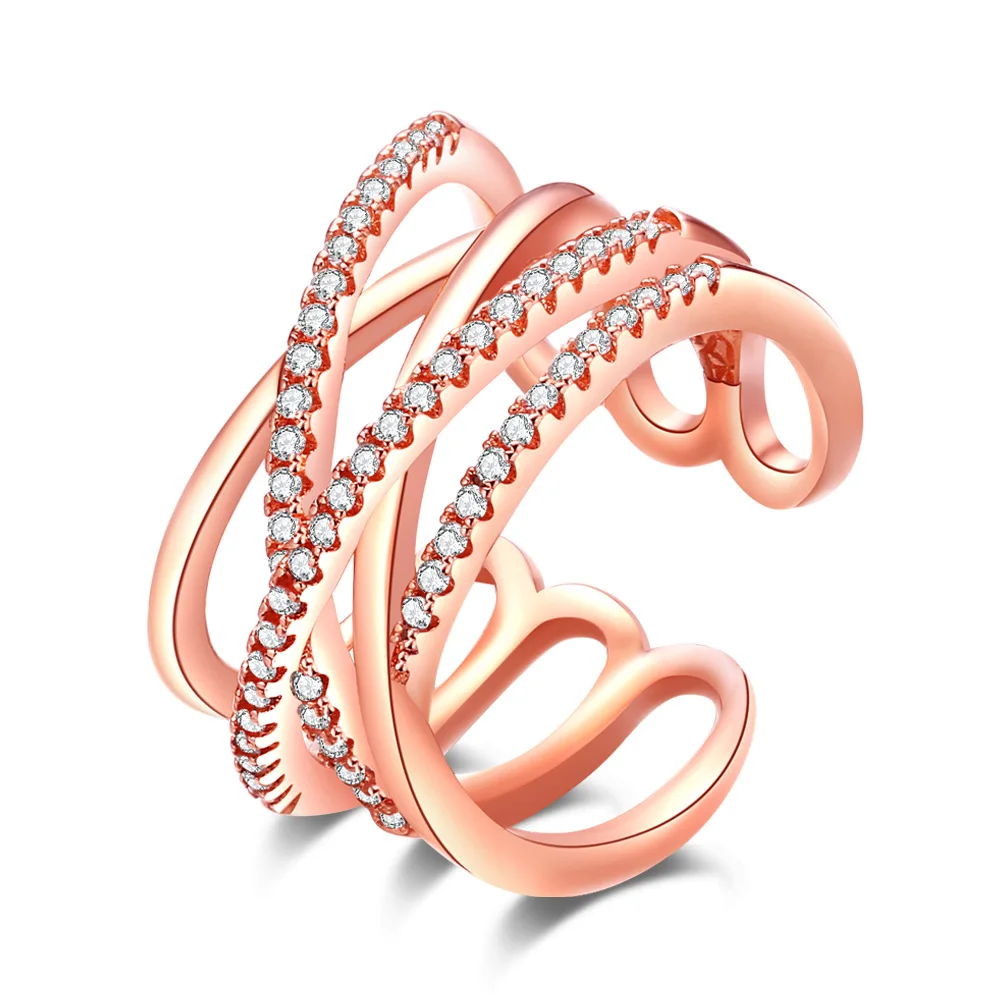 Fashion multi layer cross anel adjustable rings silver rose gold plated rings for women cubic zircon wedding engagement rings  (1)