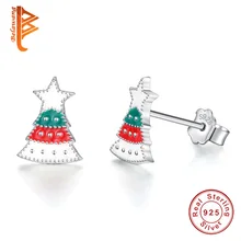 BELAWANG uthentic 925 пробы серебряные Мультяшные рождественские серьги-гвоздики дерево женские модные ювелирные изделия Рождественский подарок Прямая поставка