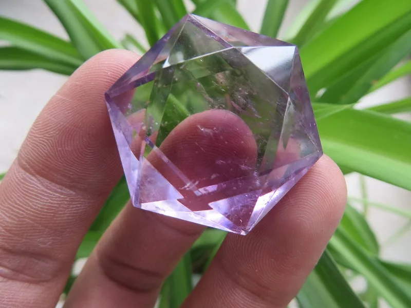 A* 16.8g Natural Amethyst Quartz Crystal Star Of David Carving ART