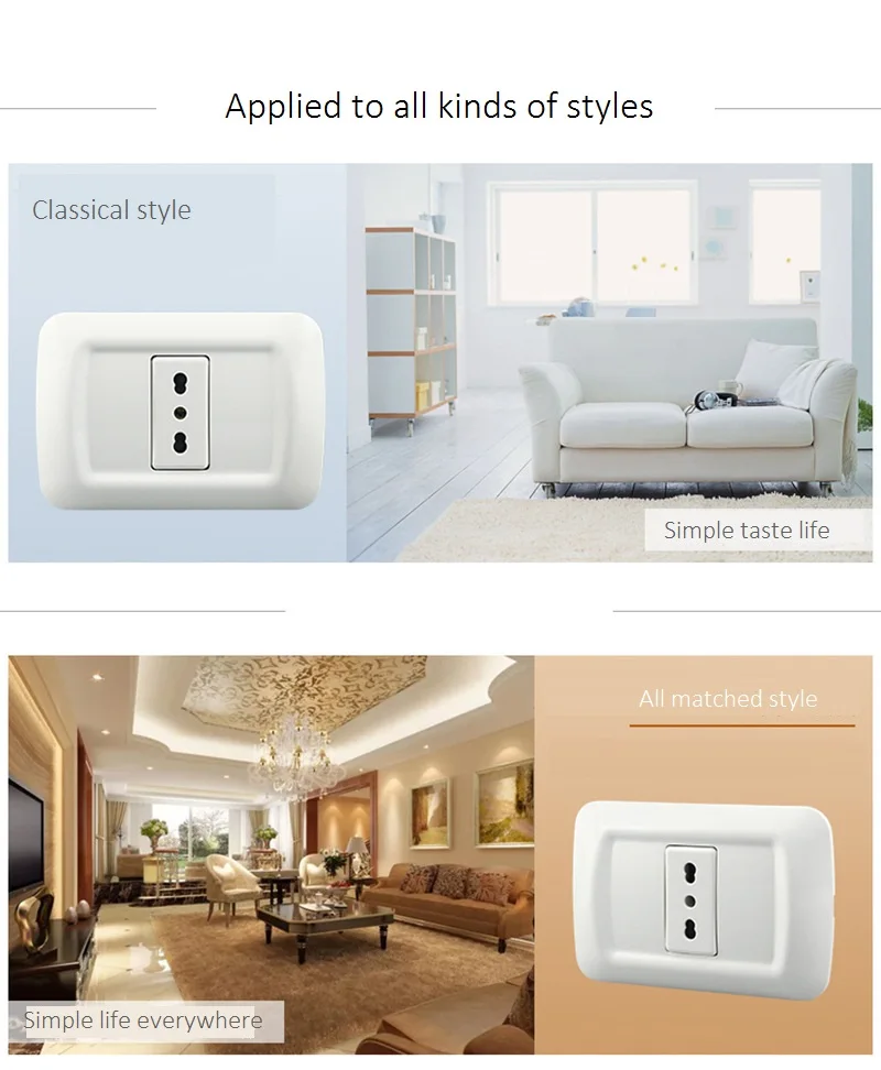 Soquete de parede 16a 250v, padrão italiano,