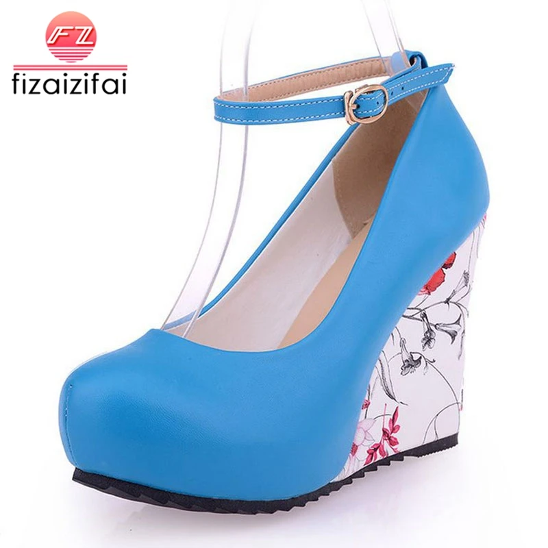 Fashion Ankle Strap 2016 High Wedges Platform Summer Pumps For Women Casual Elegant Flower Print Wedges Platform Shoes mary jane