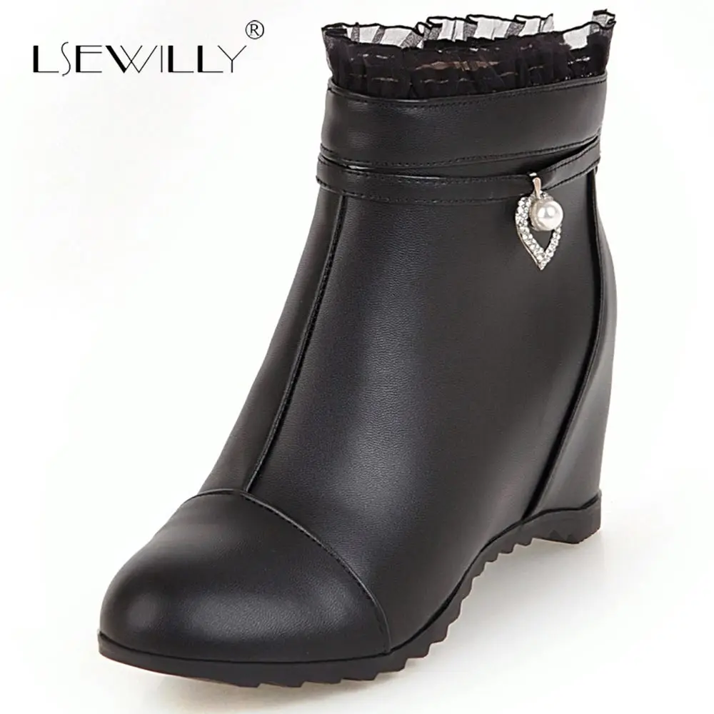 Lsewilly; 2018; модная новинка; увеличивающие рост Женские ботинки с круглым носком на молнии женские сапоги черный белый розовый ботильоны S736