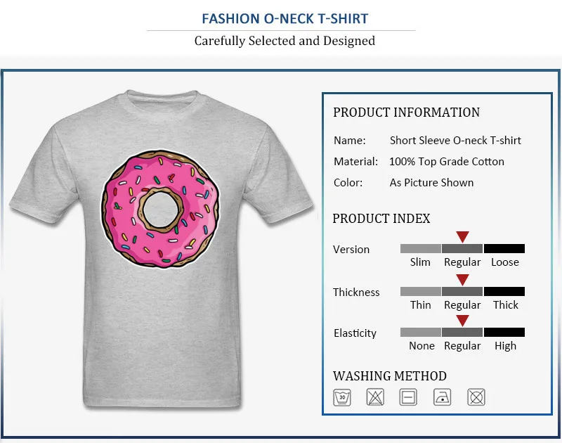 Mens Tops Shirt Cute Slim Fit T-shirts 100% Cotton Crew Neck Short Sleeve Street Donut Tee Shirts Top Quality