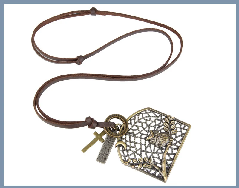 NIUYITID Vintage Bird Cage Owl Necklace & Pendant Men Long Leather Rope Neckless Creative Beautiful Jewelry Cadena Hombre (4)