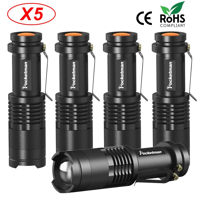 

5pcs/lot LED flashlight 3800 Lumens Q5 Zoomable 3 Modes aluminum Lanterna LED Torch Flashlights