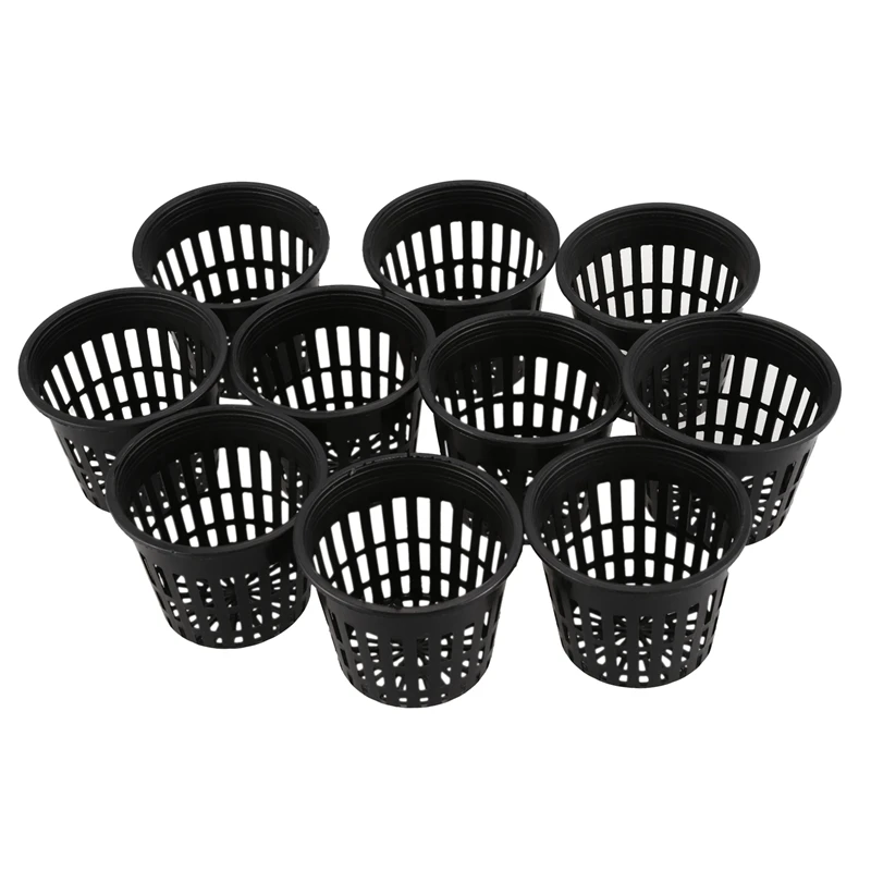 

10pcs 3 inch Heavy Duty Mesh Pot Net Cup Basket Hydroponic Aeroponic Planting Grow Clone Black