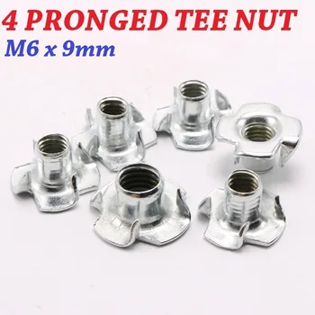 

200pcs/BAG M6X9mm Four Pronged Tee Nuts speaker nuts T-Nut Captive Blind Inserts Female TEE NUT For Wood Furniture