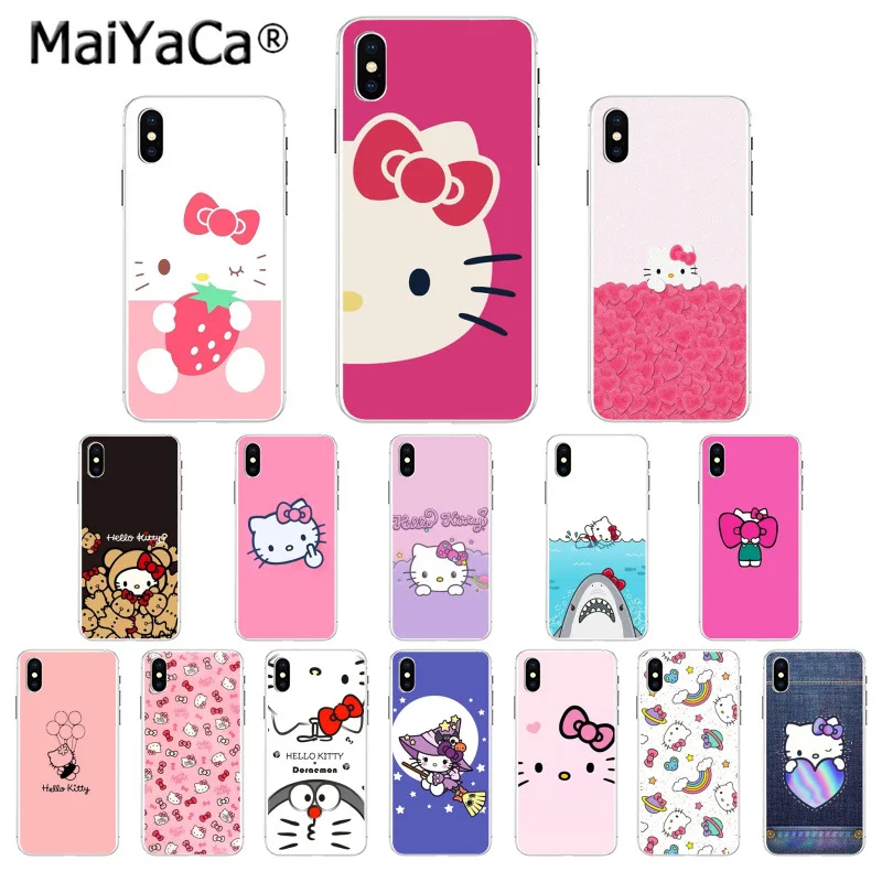 MaiYaCa милый розовый hello kitty черный ТПУ чехол для телефона чехол для iphone 11 pro 5Sx 6 7 7plus 8 8Plus X XS MAX XR