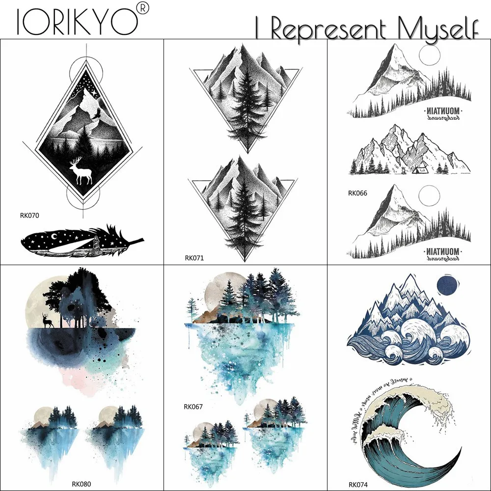 IORIKYO акварельные горные Временные Тату мужские наклейки на руку маленькие водные