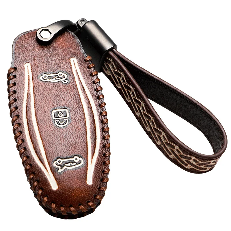 

Car Geunine Leather Key Wallet Cover Case Keychain Pocket For Tesla Model S Model X Key Holder Protect Accessories