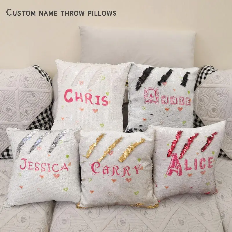 Mermaid Cushions Custom Name Throw Pillows Home Decor Reversible Magic Sequin Pillowcase Seat Funny Cushion Cover J049 (7)