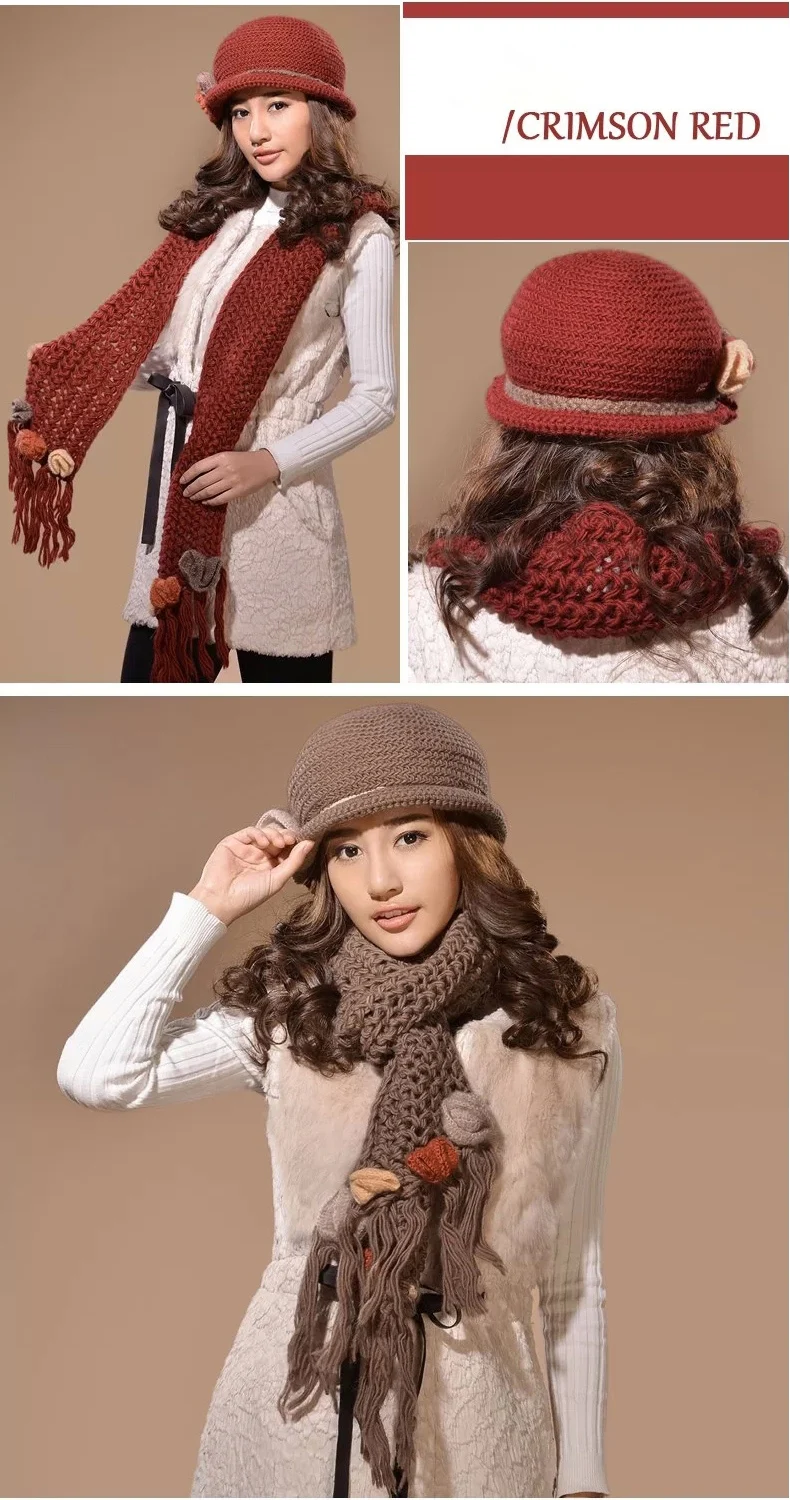 Charles Perra женские наборы шарф шапка зимние утепленные шерстяные вязанные шапки Повседневная мода чистый ручной работы из шерстяной ткани шапки бини 6580