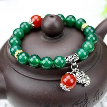 

Fine jewelry natural green jade beads bracelets with 925 sterling silver bracelet for women jade jewelry