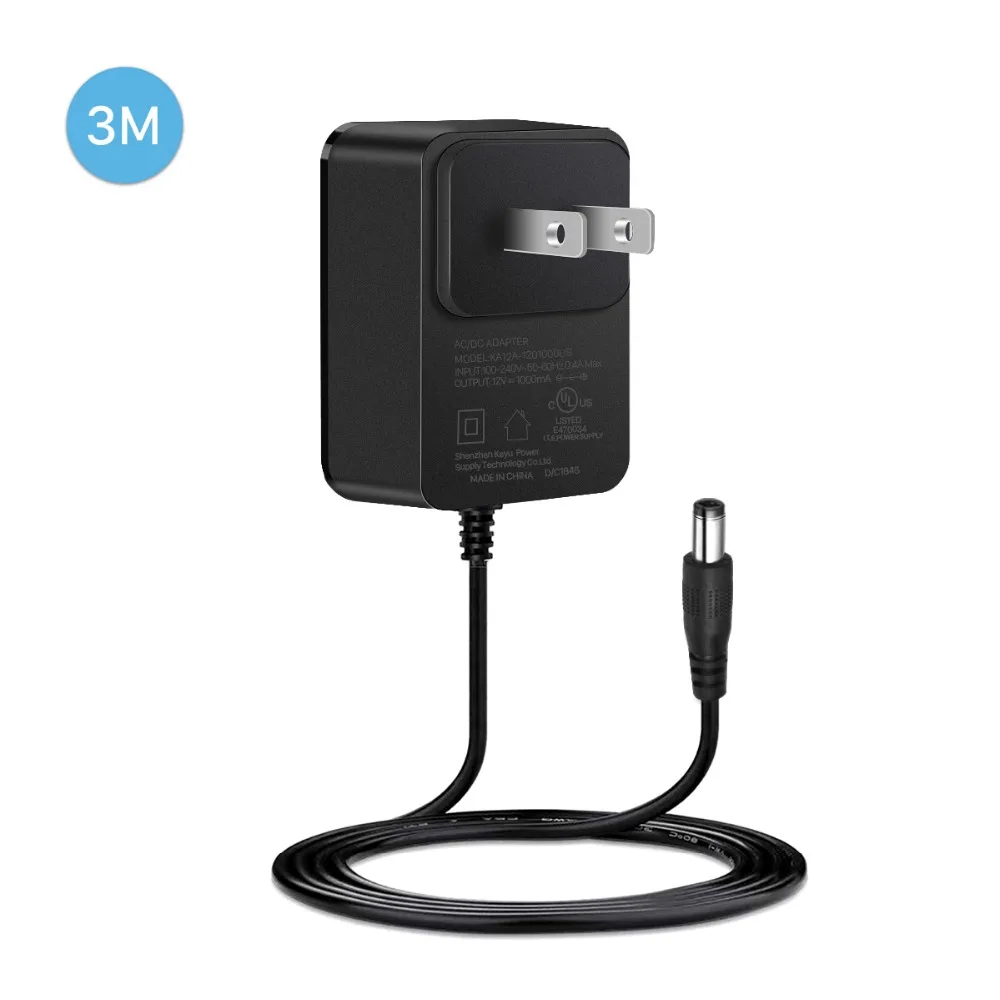 

BESDER 3 Meters DC 12V Adapter AC 110-240V DC 12V 1A AC/DC Power adapter charger Power Adapter for CCTV Camera 2.1 * 5.5mm