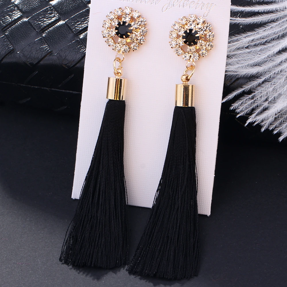 

L&H Handmade Tassel Earrings For Women 2018 Fashion Female Drop Earrings Jewelry Vintage Statement Crystal Silk Long Earrings