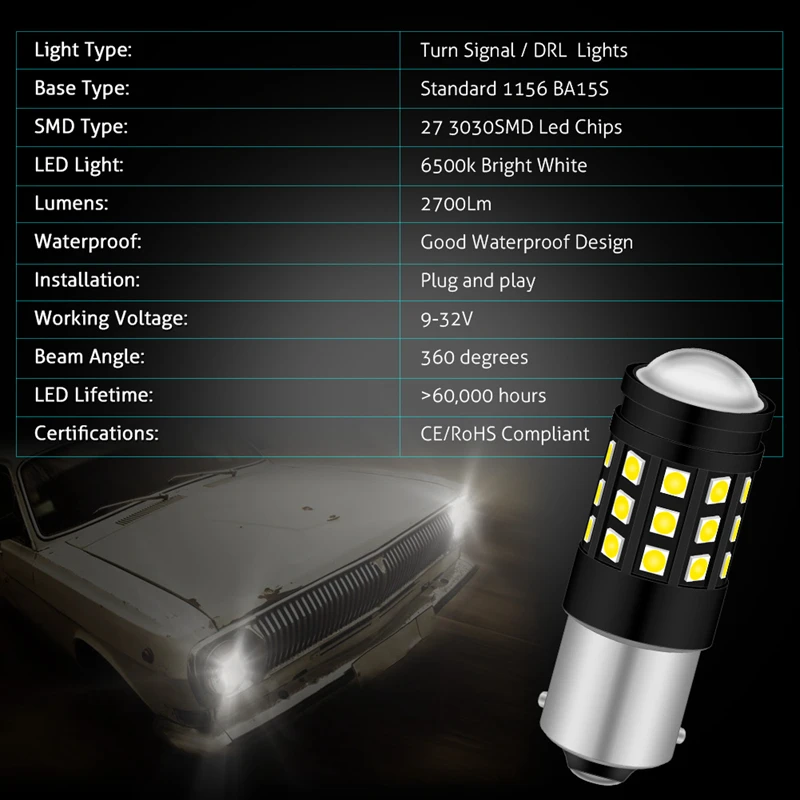Katur 2 шт. 1157 P21/5 Вт светодиодные лампы S25 два контакта 3030 SMD 6000K белая bay15d светильник