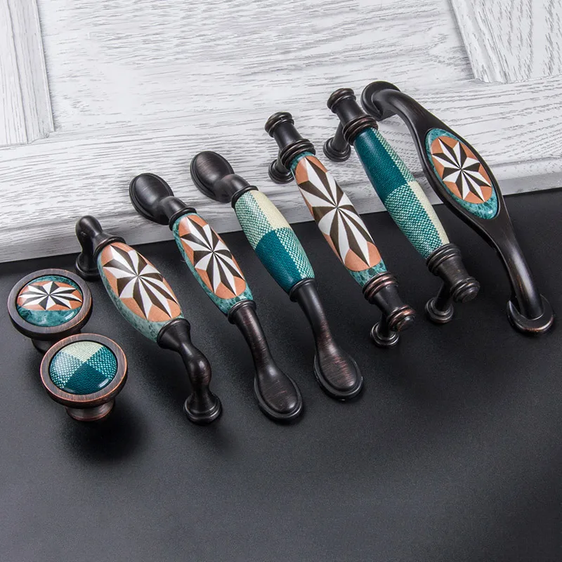

New Arrivals, Kitchen Vintage Ceramic Cabinet Pulls Shells Black Bronze Handles and Knob European Hardware Furniture Accessories