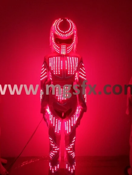 

Women LED Light up dance costume with predator helmet Robot suit glowing dance costumes