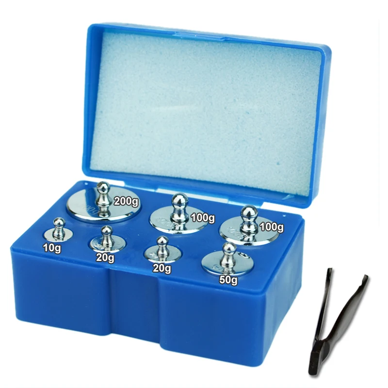 Calibration Weights Package with Plastic Storage Case and Tweezers 7Pcs/Set Calibration Weight Kit Jewelry 500g Total Weight 