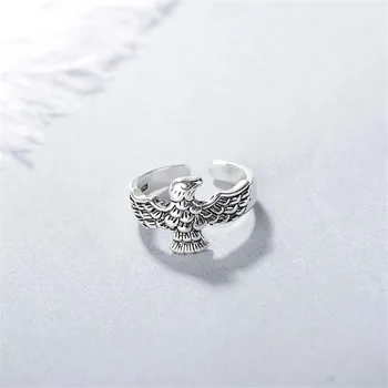 

European Style Personality Animal 925 Sterling Silver Jewelry Retro Domineering Eagle Feather Pattern Opening Rings SR82