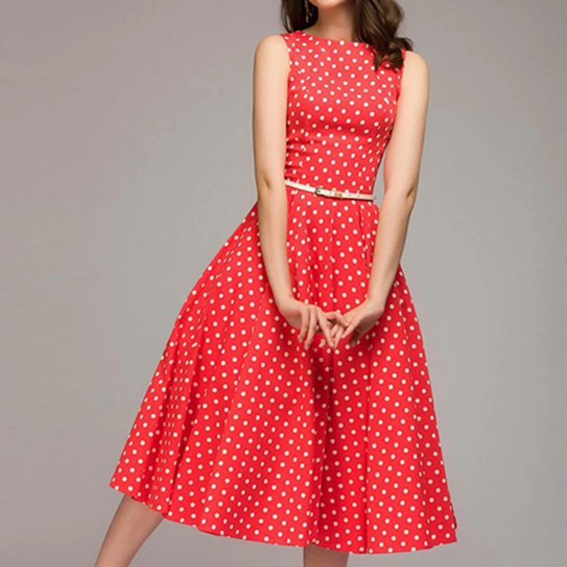S-4XL Retro Women Polka Dot Swing Dress Elegant Sleeveless Vintage New Ladies Summer Plus Size Casual Party Dresses Vestidos