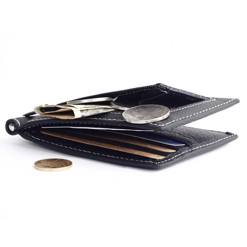 Genuine Leather fashion Mini font b Money b font font b clips b font Pocket purses
