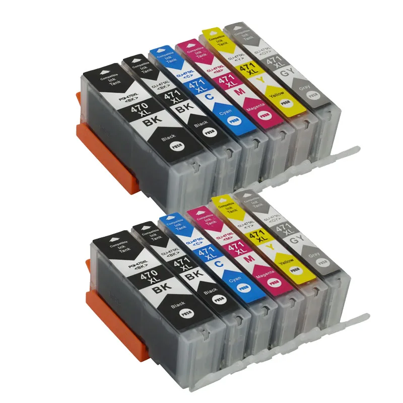 XIJIN 12x Generic Inkjet Cartridges PGI 470 CLI 471 Inks with Grey Color Compatible for Canon