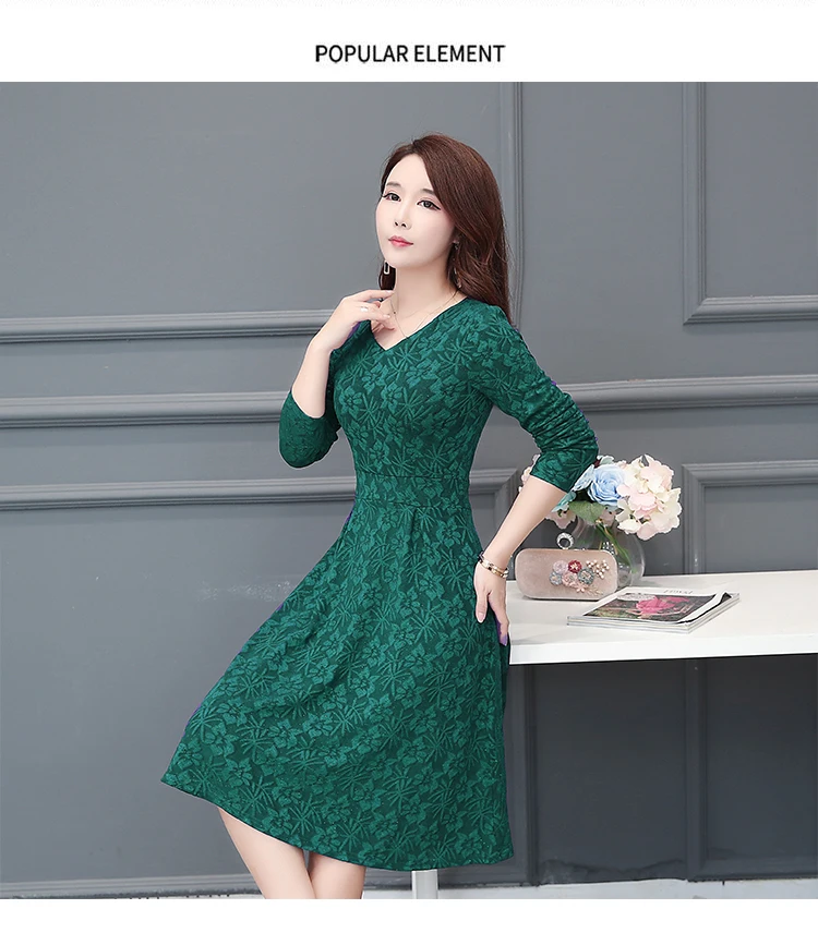 6016 Formal Dress Women Elegant Autumn Winter Plus Size 5XL A-line Women Dress Long Sleeve Casual Vintage Mom Dress Knee Length 2018 2