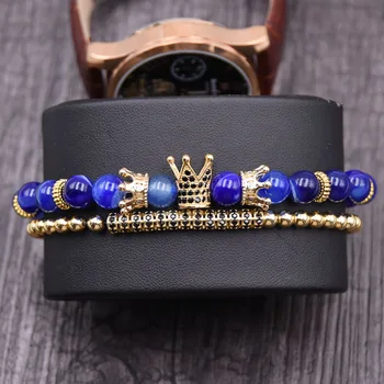 

CZ Crown Charm Bracelets Stone Striped Agat Beads Bracelets For women Jewelry Men Gifts Pulseira pulseras mujer