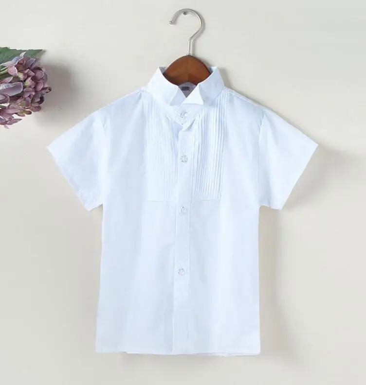 От 2 до 12 лет г. Новая летняя хлопковая одежда с короткими рукавами для малышей белые школьные рубашки для мальчиков рубашка для мальчиков топы для детей-подростков JW1772