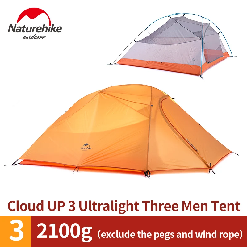 Naturehike Cloud Up Series 1 2 3 Человек Палатка Открытый Сверхлегкий походный кемпинг водонепроницаемый палатка с бесплатным ковриком - Цвет: UP3 210T orange