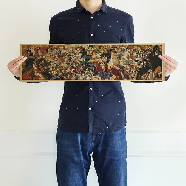 Cheap 16 styles One Piece Action Figure Poster Craft Print Wall Sticker Vintage Paper Anime One Piece Posters Luffy Wanted Boys Gifts 