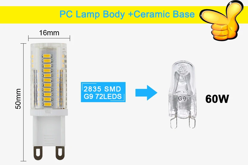 Светодиодный светильник G9, 220 В, 10 Вт, 15 Вт, мини светодиодный светильник G9, керамический Кристалл, высокая мощность, высокий коэффициент пропускания, 360 градусов, G9 светильник