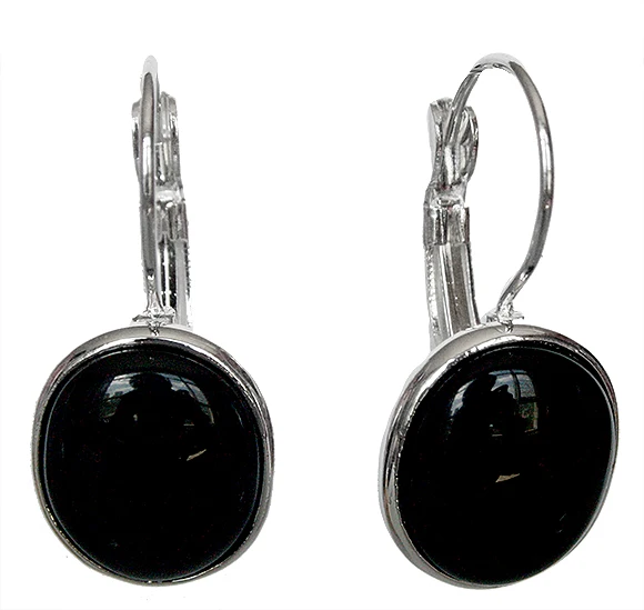 

LATE TREND ELEGANT NATURAL BLACK AGATE 925 SILVER EARRINGS 11/10