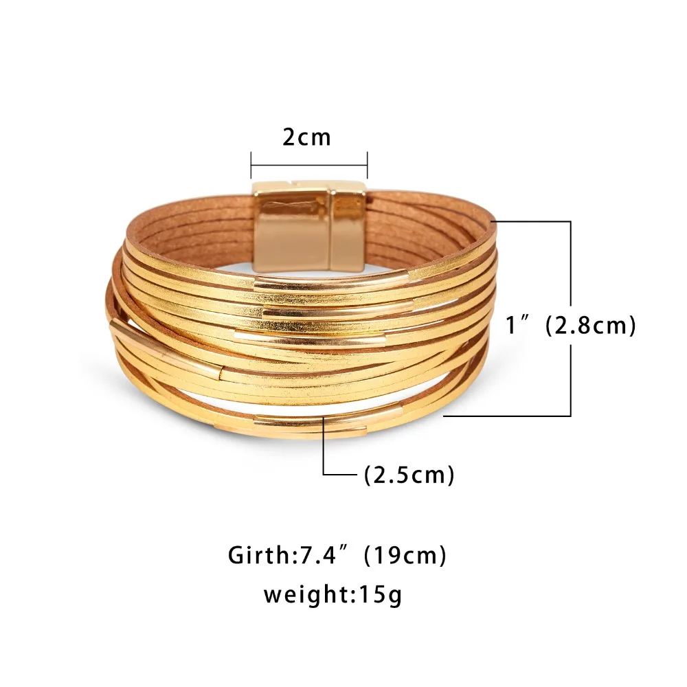 Многослойный кожаный браслет для женщин, золотые Серебристые Магнитные Элементы, браслет с пряжкой и браслет, женские вечерние ювелирные изделия, подарок