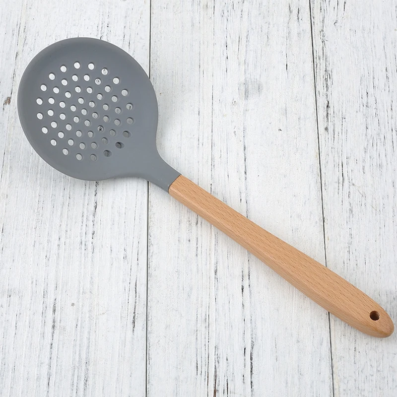 Beech Handle Non-stick Scoop Spatula Silicone Cooking Tool Sets Kitchen Utensils High Temperature Resistant Cooking Tools Gray Beech Handle Non-stick Scoop Spatula Silicone Cooking Tool Sets Kitchen Utensils High Temperature Resistant Cooking Tools Gray