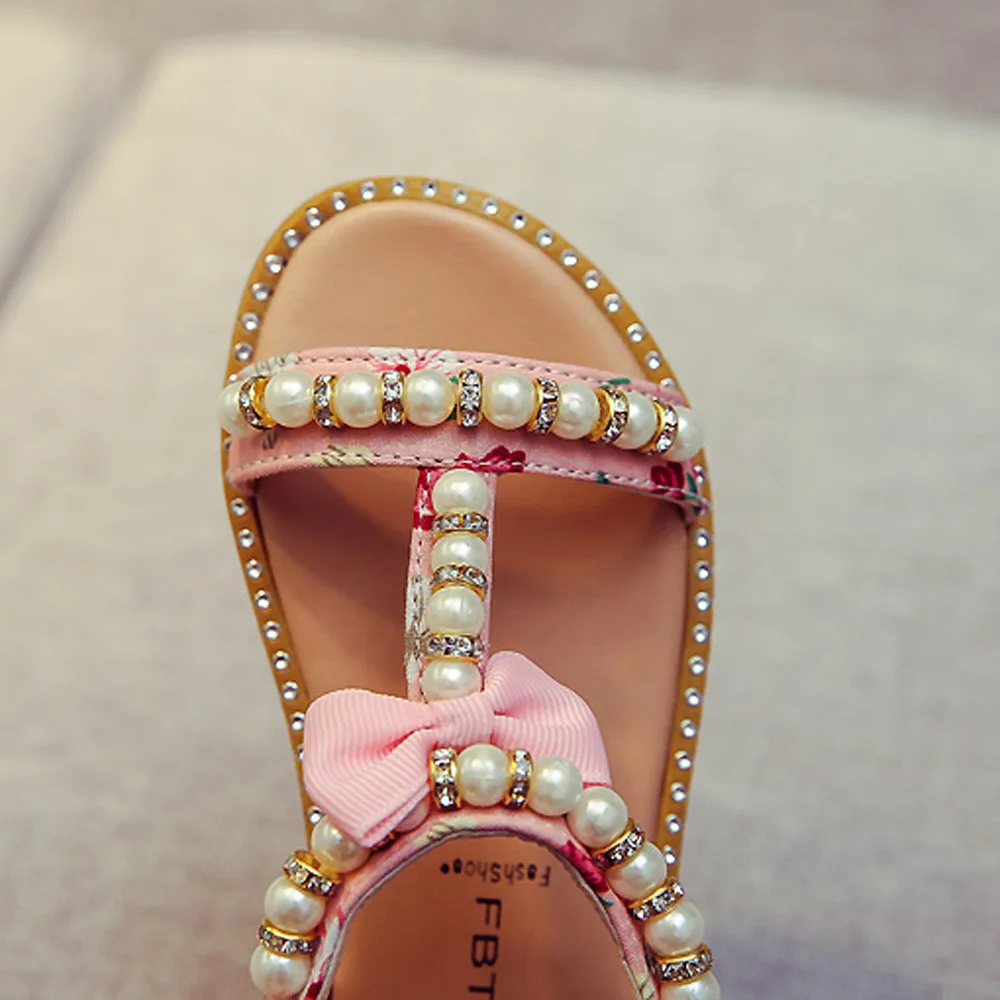 Летняя обувь для маленьких девочек; обувь для малышей младенцев; детская обувь с жемчужинами и кристаллами в римском стиле; сандалии для девочек; Цвет Черный