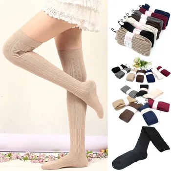 

2 pair Women Lady Knitting Cotton Over Knee Thigh Stockings High SocksPantyhose Tights