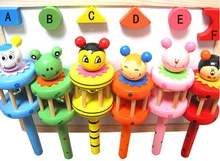 Buy Best Birthday Gift Baby Rainbow Toy kid Pram Crib Handle Wooden Activity Bell Stick Shaker Rattle TOP28 Free Shipping