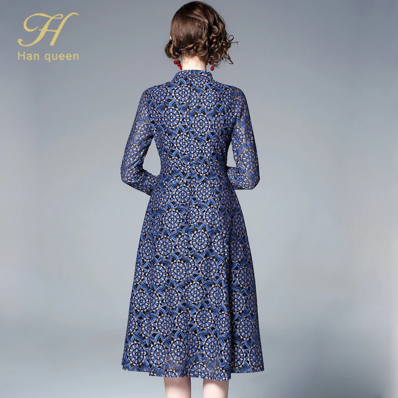 H Han queen, новинка, Vestidos, сексуальное кружевное женское платье с v-образным вырезом, винтажное, элегантное, с принтом, а-силуэт, вечерние платья, офисные, повседневные, летние платья
