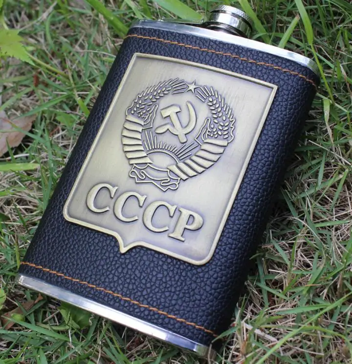 

1pc Covering eight ounces of portable outdoor stainless steel hip flask Russia high-grade wine pot PU leather patch