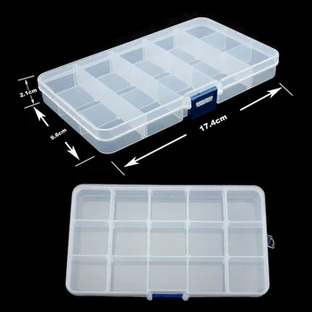

Hot Sales Plastic 15 Slots Storage Box Compartment Adjustable Jewelry Necklace Transparent Organizer Case Holder Craft Organizer