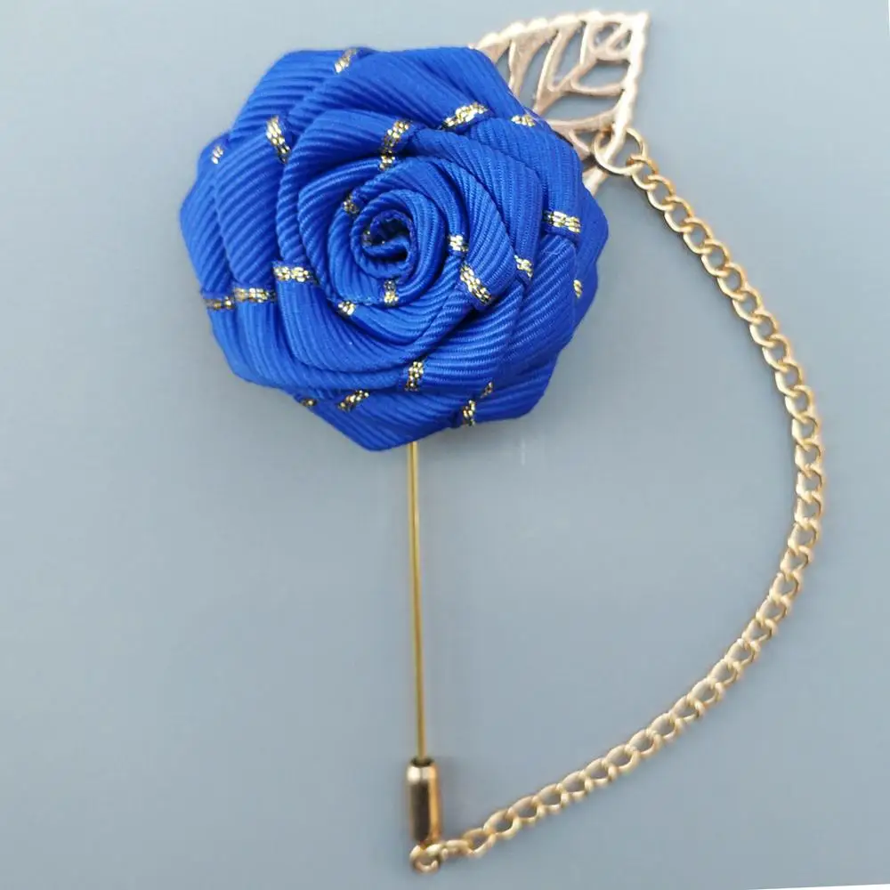 Королевский синий атласная роза церемония цветок ручной работы Свадебный корсаж брошь жениха бутоньерка для свадебных аксессуаров XH0015 - Цвет: royalblue