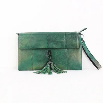 

2018 novelty women summer genuine leather day clutch bag female small cowhide green one shoulder bag lady luxury chain flap bag
