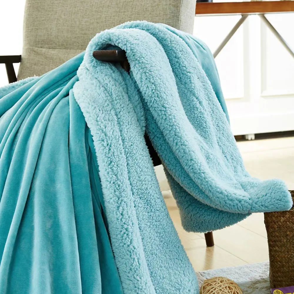 Толстое пледы одеяло теплое шерпа постельные принадлежности пледы сплошной цвет s m l Размер - Цвет: blue