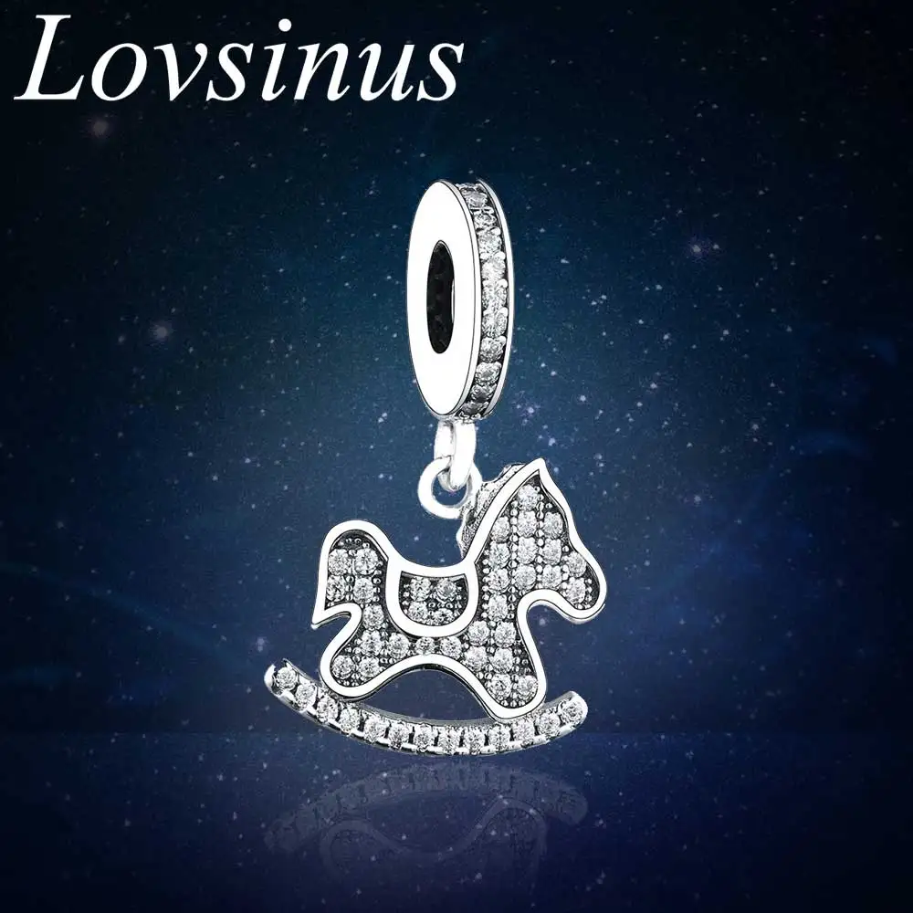 

2019 Summer Real 925 Sterling Silver Trojan Horse Charm Clear CZ Fit Original Pandora Charm Bracelet For DIY Baby Jewelry Making